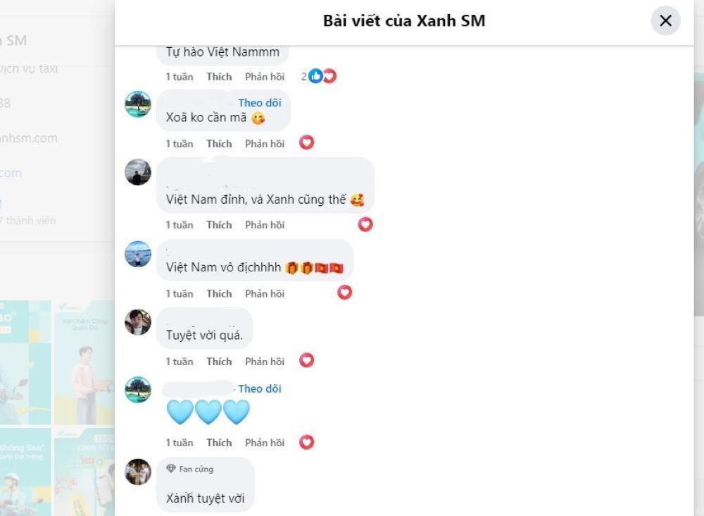 phản hồi tích cực của khách hàng về chất lượng dịch vụ taxi xanh SM