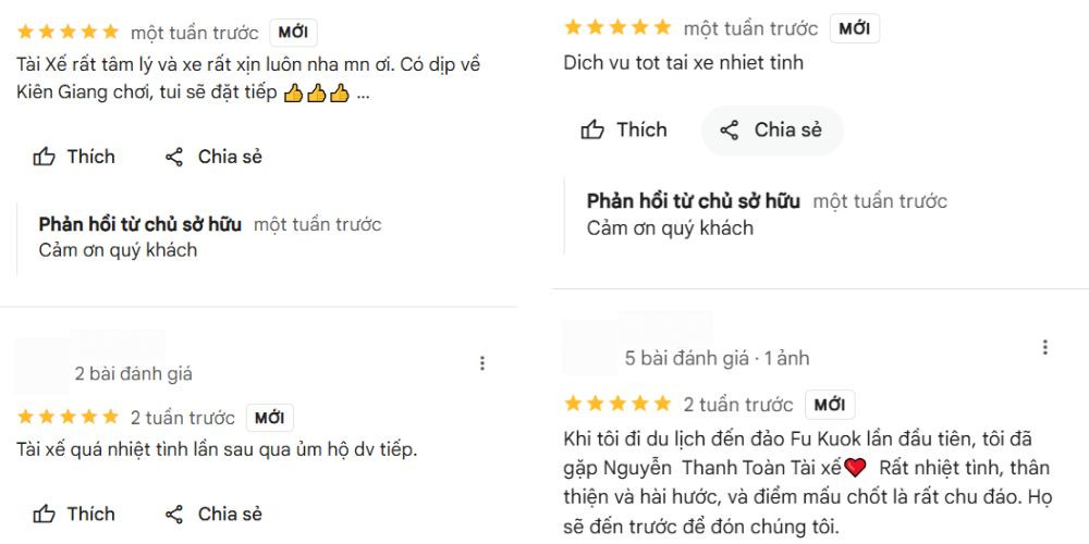 Phản hồi tích cực của khách hàng về dịch vụ Taxi An Thới Phú Quốc tại Dương Đông
