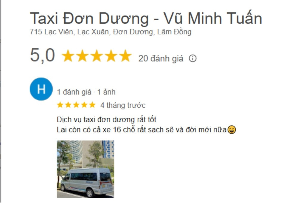 Phản hồi tích cực của khách hàng về dịch vụ taxi Vũ Minh Tuấn tại Đơn Dương.