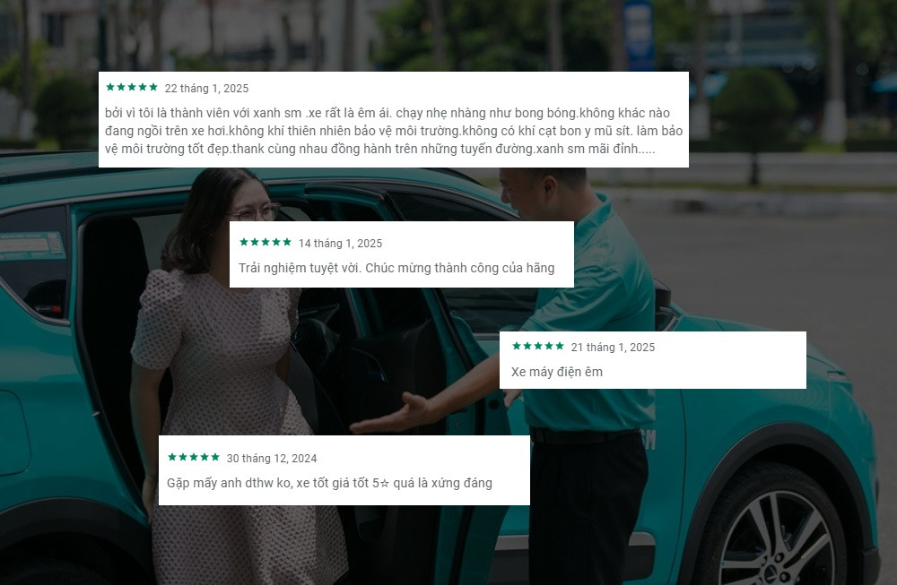 Phản hồi tích cực của khách hàng về dịch vụ taxi Xanh SM ở Mỹ Tho