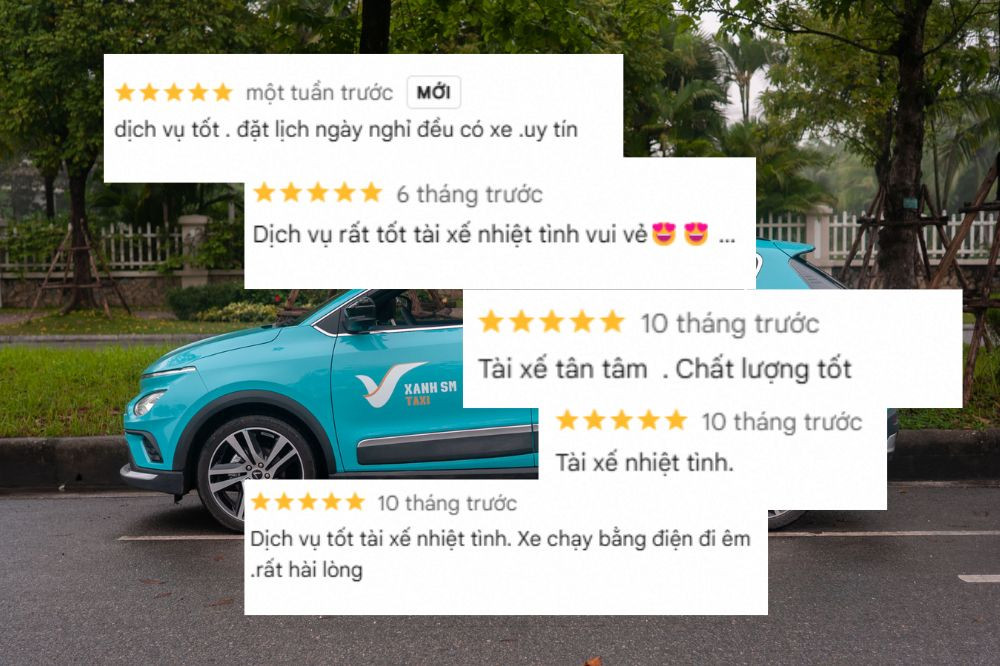 Phản hồi tích cực của khách hàng về dịch vụ Xanh SM trên Google Maps, minh chứng cho chất lượng dịch vụ taxi điện