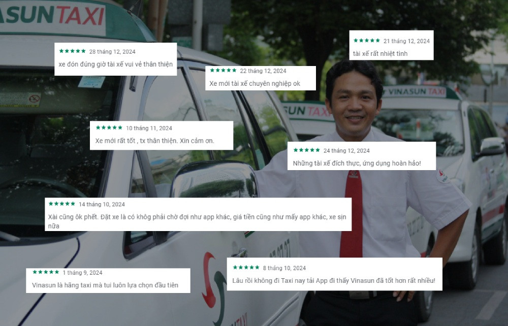 Phản hồi và đánh giá từ khách hàng đã sử dụng dịch vụ taxi Vinasun Mỹ Tho