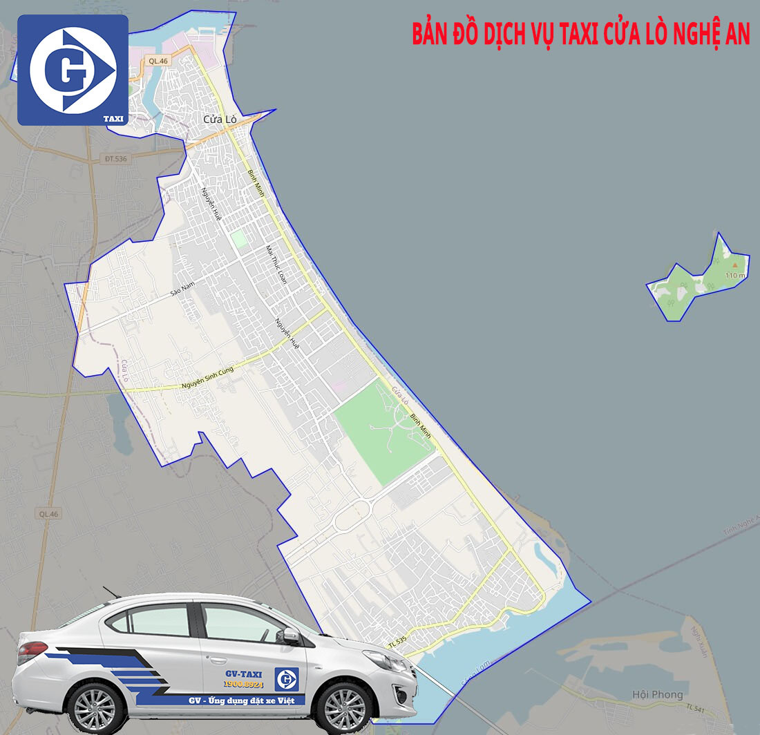 Phương tiện taxi công nghệ GV Taxi đang hoạt động trên đường phố Cửa Lò, Nghệ An