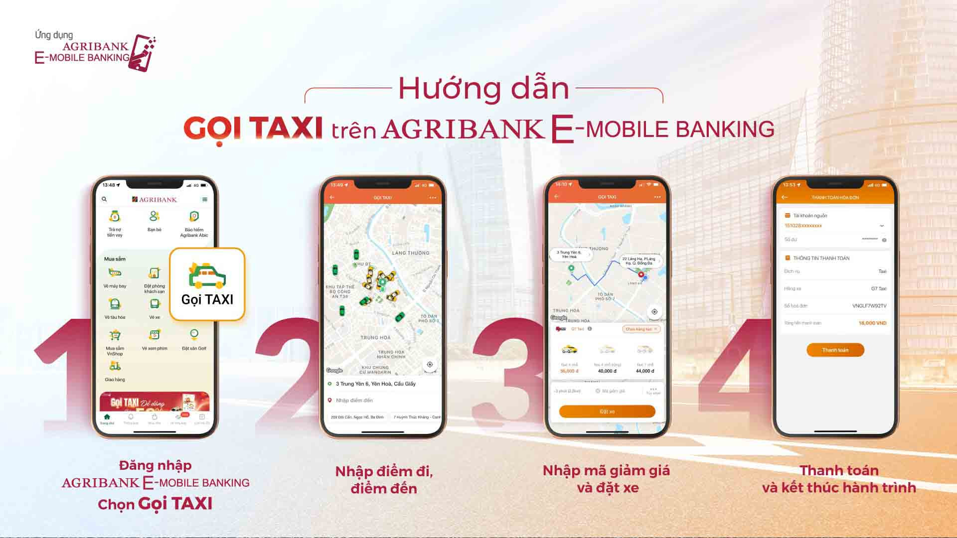 Quy trình đặt taxi đi sân bay dễ dàng qua ứng dụng ngân hàng hoặc ví điện tử.