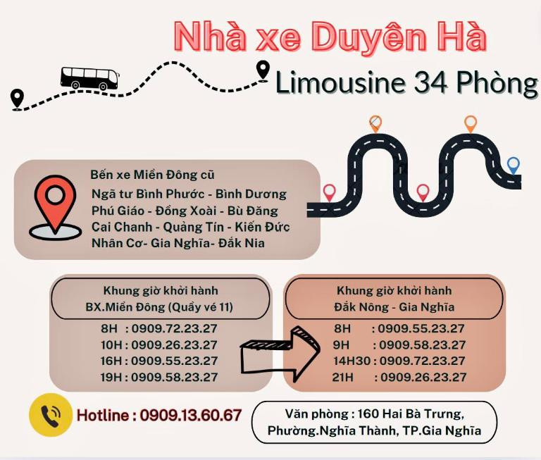 Số điện thoại tổng đài Nhà xe Duyên Hà theo khung giờ