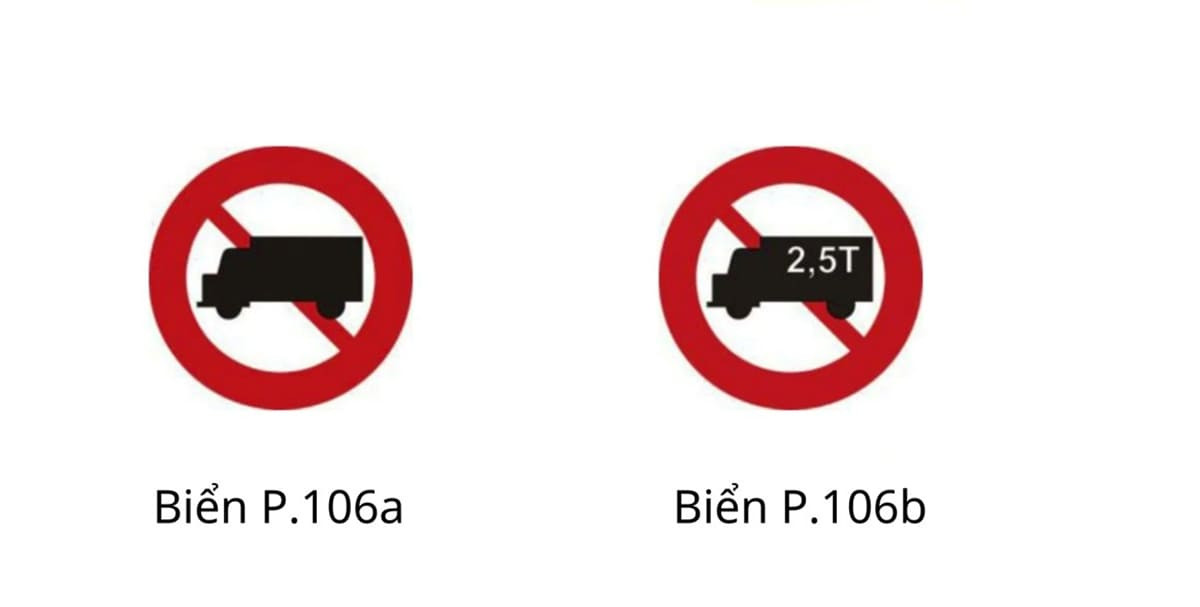 So sánh biển cấm xe tải P.106a và P.106b với trọng tải cụ thể