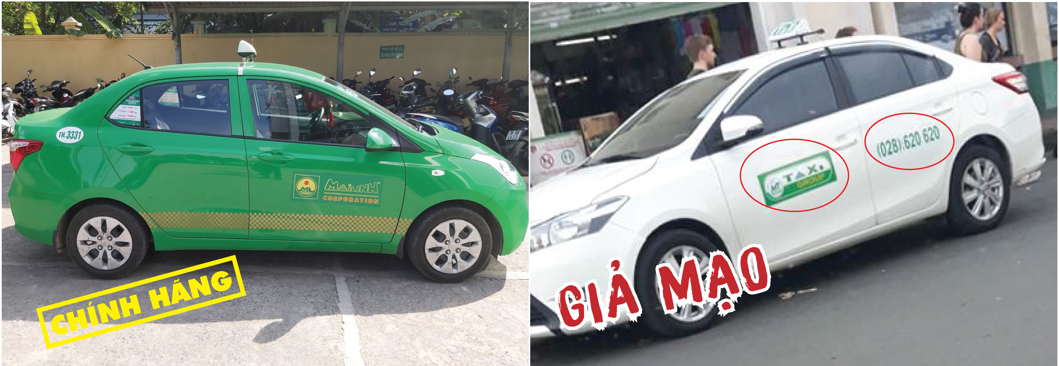 So sánh đèn mào taxi Mai Linh thật và giả mạo