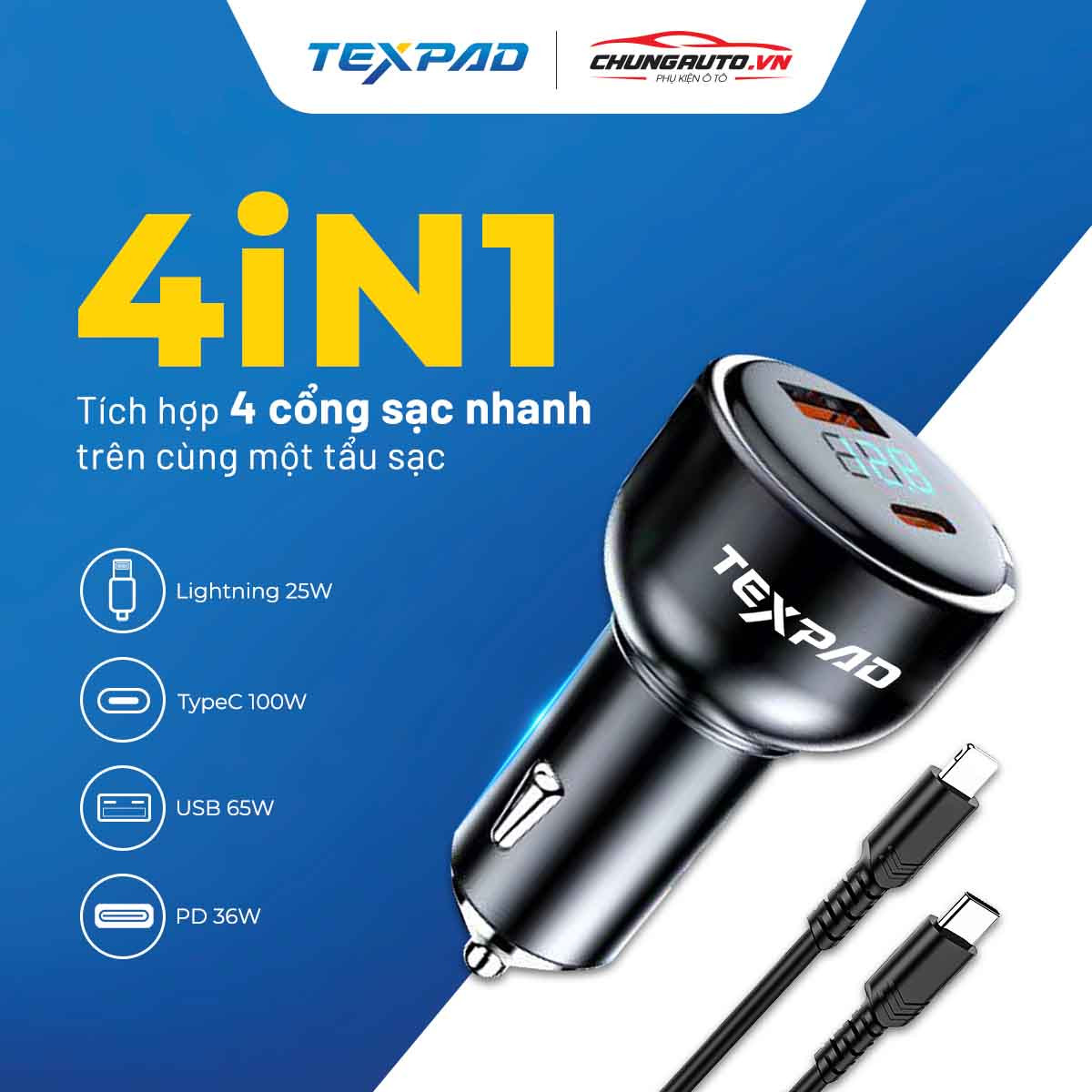 Tẩu sạc ô tô TexPad tích hợp nhiều tính năng thông minh