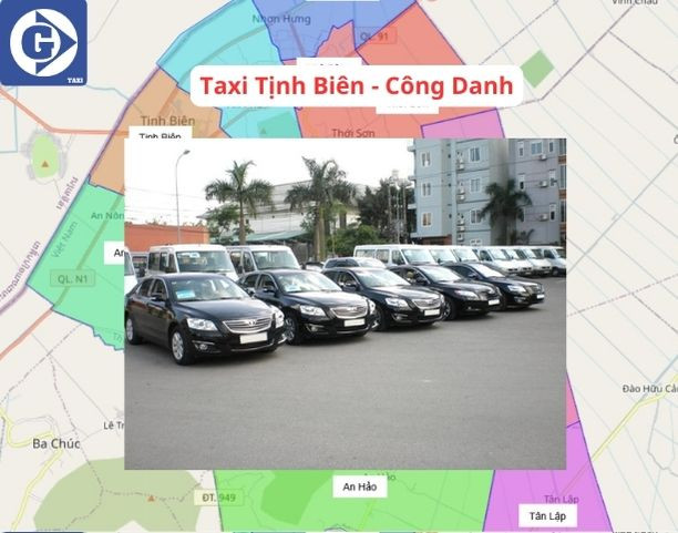 Taxi Công Danh màu vàng trên đường phố Tịnh Biên