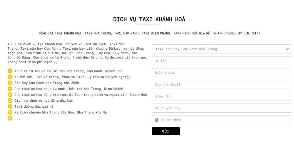 Taxi Diên Khánh Mai Linh - Khách hàng để lại thông tin để đặt dịch vụ Taxi Khánh Hòa