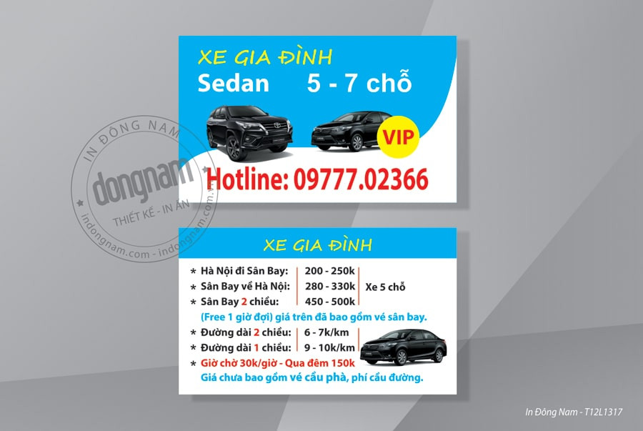 Thiết kế mẫu card visit cho thuê xe gia đình 5 chỗ và 7 chỗ, đa dạng lựa chọn