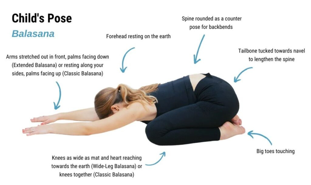 Thực hiện tư thế em bé (Child pose) giúp giãn cơ khi làm việc máy tính