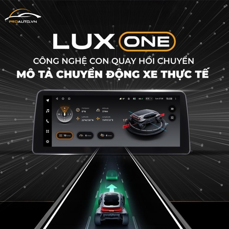 Tính năng con quay hồi chuyển hiển thị mô phỏng chuyển động xe trên màn hình Teyes Lux One.