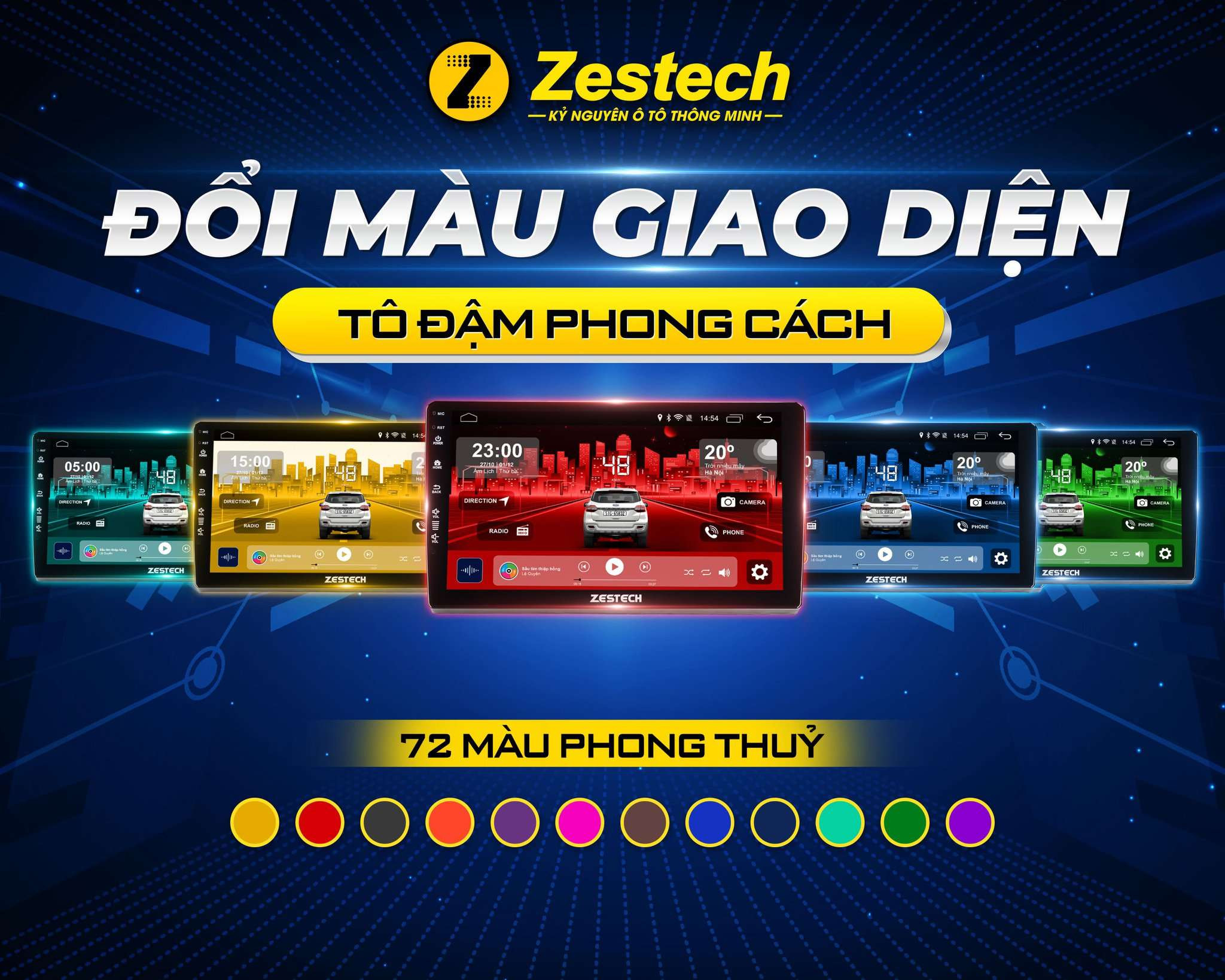 Tùy biến giao diện màn hình Zestech Z800+ với nhiều màu sắc phong thủy