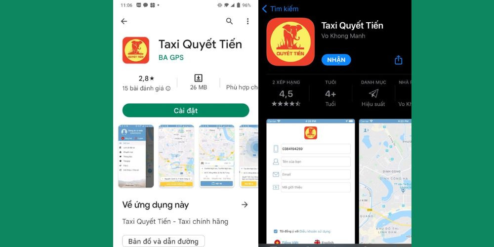 Ứng dụng Taxi Quyết Tiến trên CH Play và App Store giúp đặt xe dễ dàng