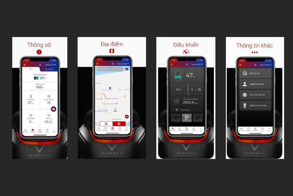 Ứng dụng VinFast E-Scooter quản lý xe Theon S từ điện thoại thông minh