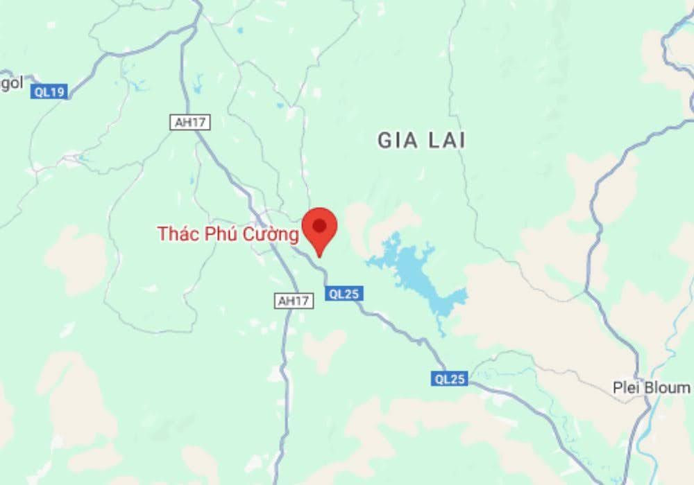 Vị trí của Thác Phú Cường trên bản đồ thuộc huyện Chư Sê Gia Lai