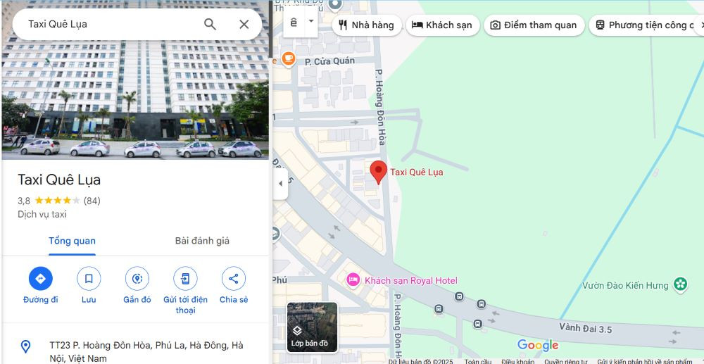 Vị trí trụ sở của Taxi Quê Lụa tại quận Hà Đông, Hà Nội.