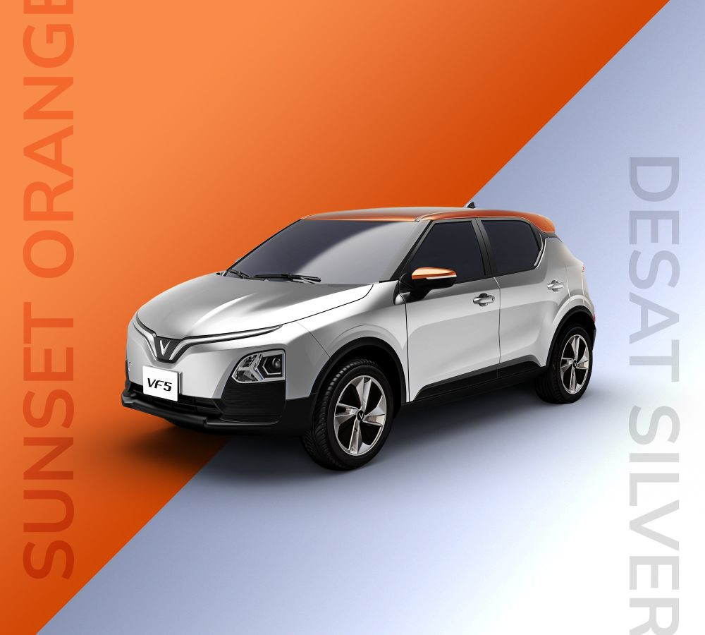 VinFast VF 5 Plus phối màu bạc Desat Silver và cam Sunset Orange mang phong cách rất riêng cho người mệnh Kim
