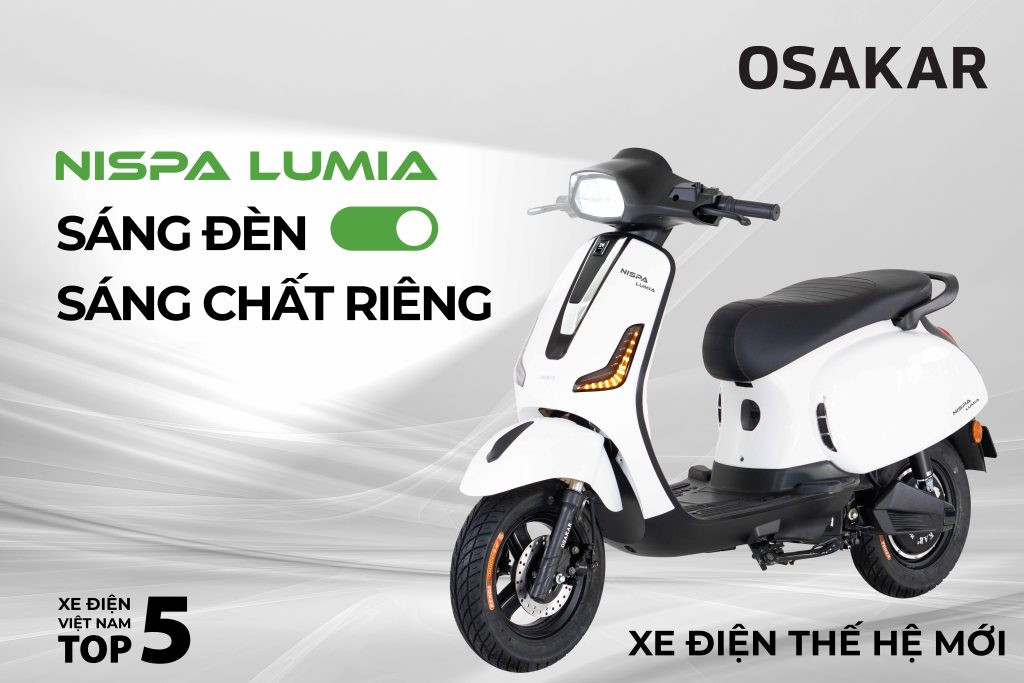 xe điện Nispa Lumia màu trắng, thiết kế hiện đại, đèn pha LED