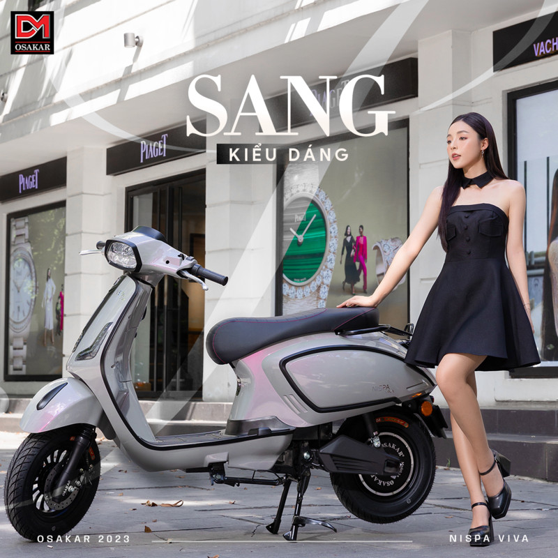 Xe máy điện Nispa Viva màu xanh cửu long với thiết kế cổ điển hiện đại