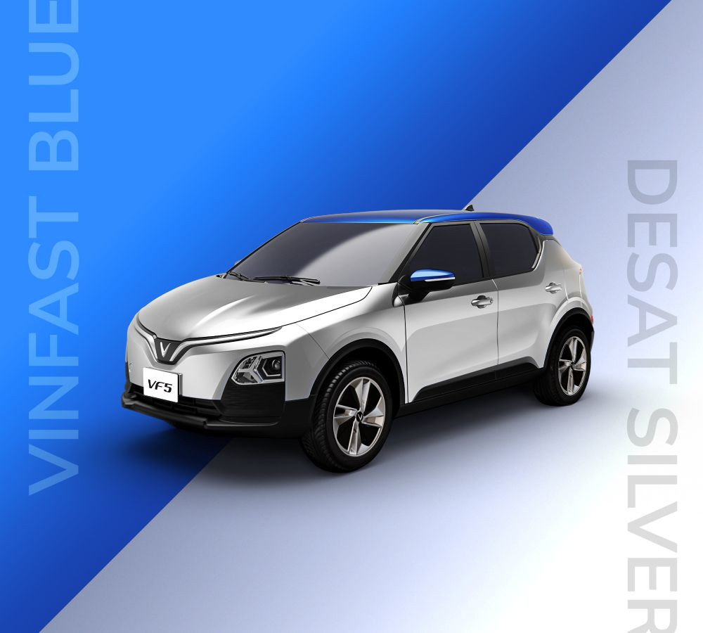 Xe ô tô VinFast VF 5 Plus màu bạc Desat Silver phối xanh VinFast Blue mang đến tài lộc cho người mệnh Kim