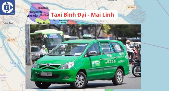 Xe Taxi di chuyển trên đường phố tại Bình Đại Bến Tre