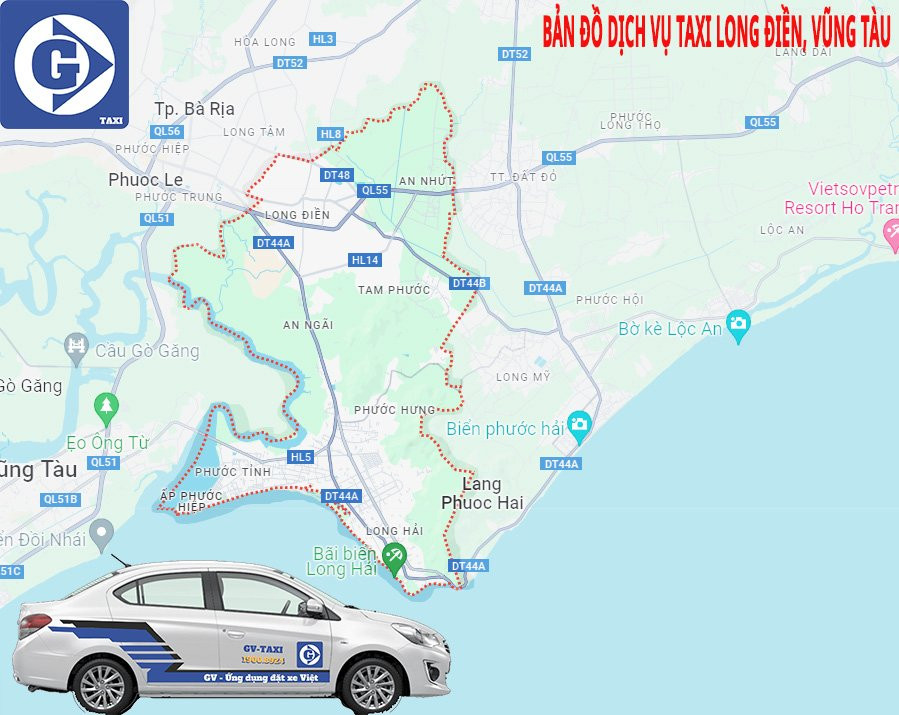 Xe taxi GV Taxi hoạt động tại Long Điền Bà Rịa Vũng Tàu