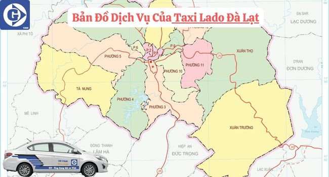 Xe taxi Lado Đà Lạt với biểu tượng GVTaxi trên xe, sẵn sàng phục vụ