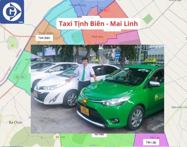 Xe taxi Mai Linh màu xanh lá đặc trưng tại Tịnh Biên An Giang