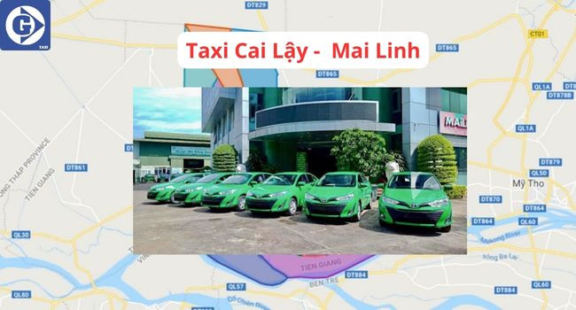 Xe taxi Mai Linh màu xanh lá trên đường phố Cai Lậy