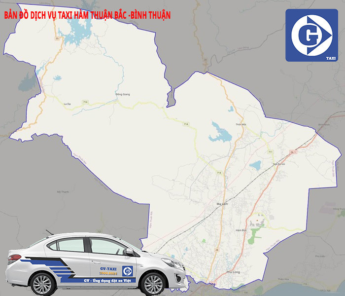 Xe taxi màu trắng trên đường ở Hàm Thuận Bắc Bình Thuận, biểu tượng cho dịch vụ di chuyển hiệu quả.