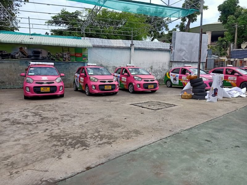 Xe taxi Tháp Sen Hồng màu vàng đặc trưng, sẵn sàng phục vụ nhu cầu di chuyển của du khách tại thành phố hoa Sa Đéc, liên hệ số tổng đài taxi Sa Đéc.