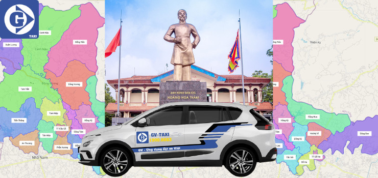 Xe taxi và màn hình điện thoại hiển thị ứng dụng đặt xe tại Yên Thế Bắc Giang