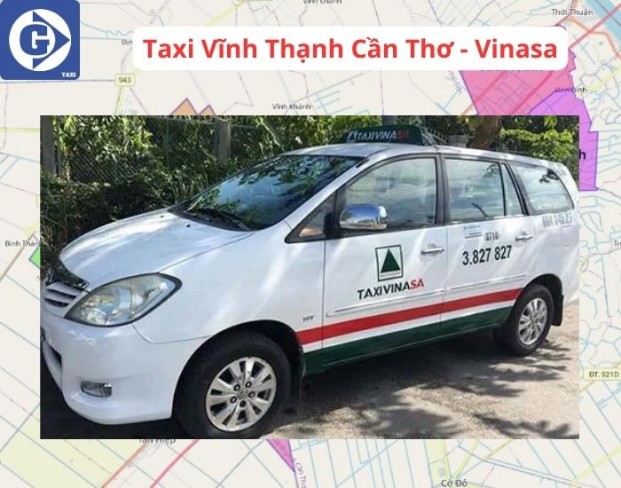 Xe taxi Vinasa màu vàng trên đường phố Vĩnh Thạnh