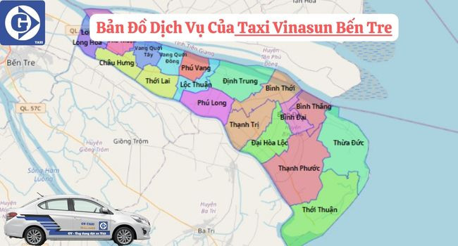 Xe Taxi Vinasun Bến Tre màu xanh lá quen thuộc trên đường phố