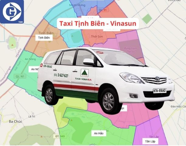 Xe taxi Vinasun màu trắng nổi bật tại Tịnh Biên