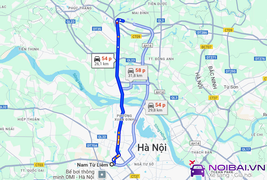Xe từ Nam Từ Liêm đi sân bay Nội Bài